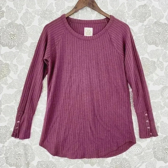 Chaser Waffle Knit Long sleeve sweater Top Women's M Burgundy - Picture 1 of 6